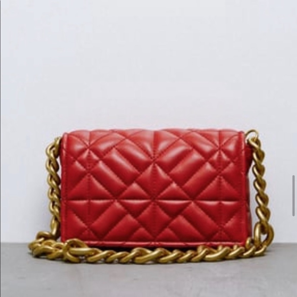 ZARA RED QUILTED CHAIN STRAP SHOULDER BAG